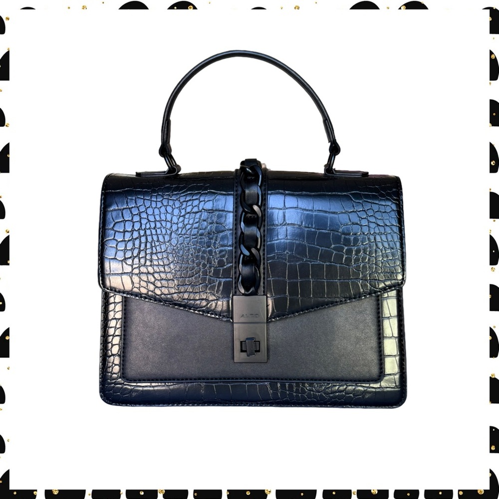 🆕 Aldo Black Croc-Embossed Crossbody Handbag